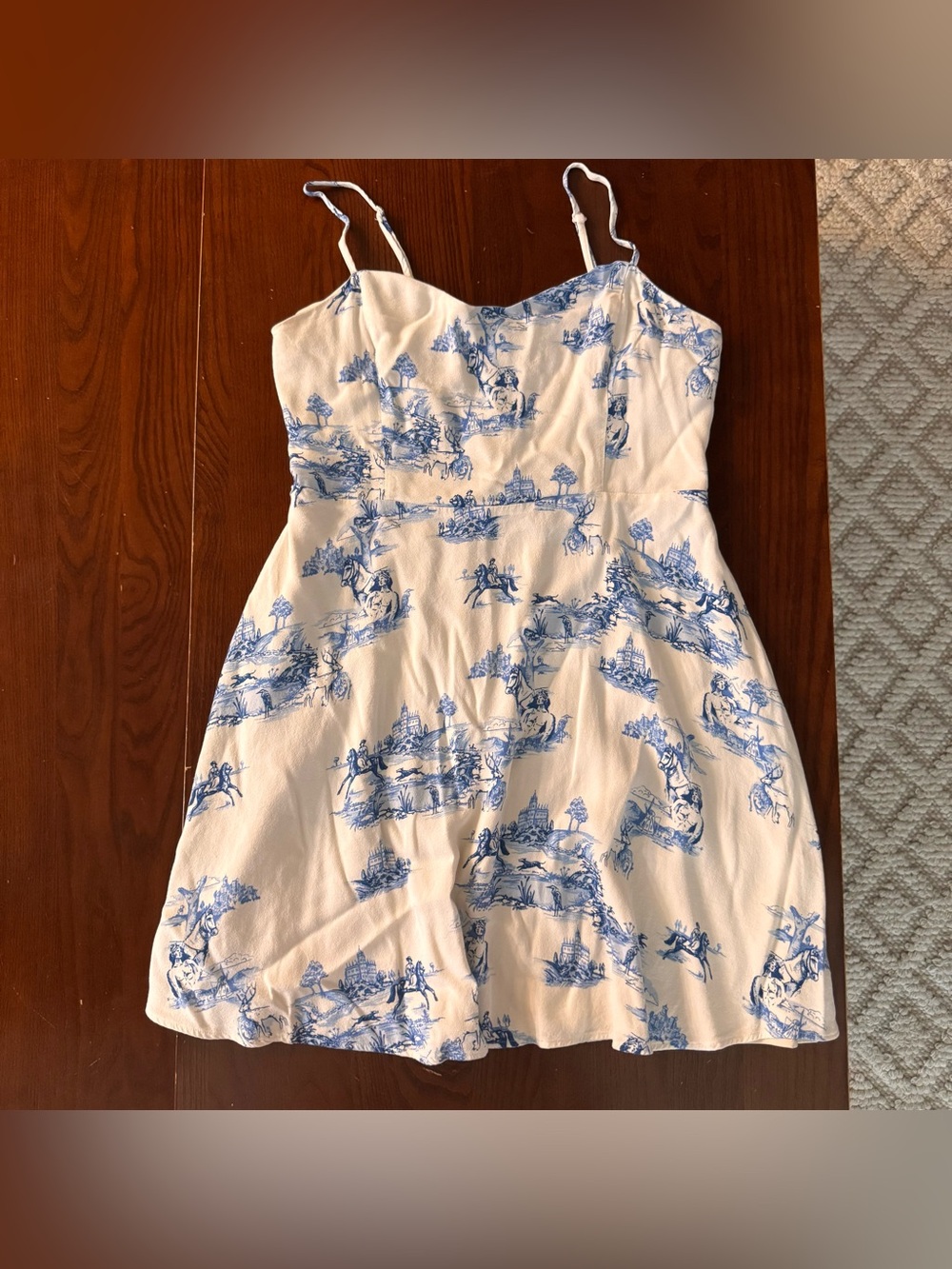Sunday Best Aritzia - Cream and Blue Toile Print Spaghetti Strap Dress